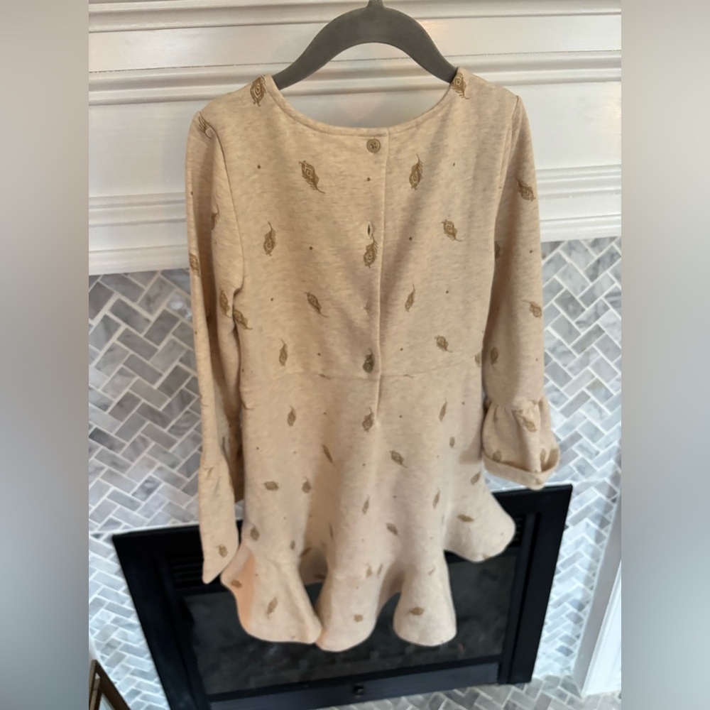 Janie and Jack Cream Long-Sleeve Dress with Gold Leaf Print